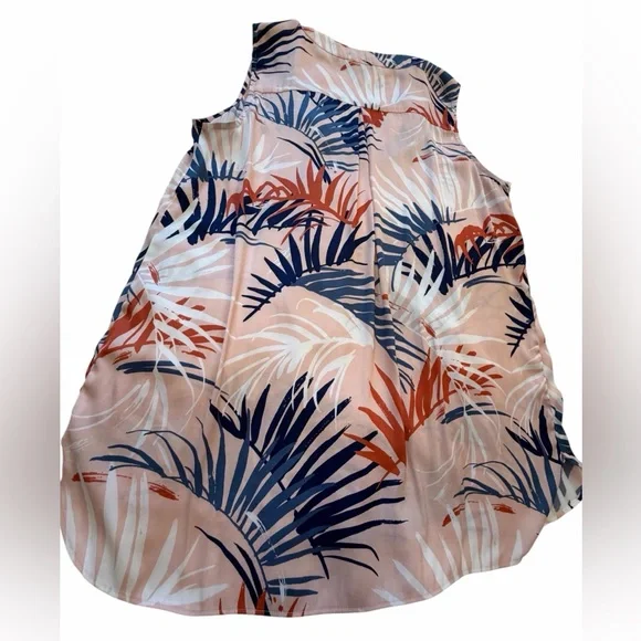 Laura Palm Leaf Sleeveless Pullover V Neck Top - Navy/Rust-Size 12 - Picture 4 of 7